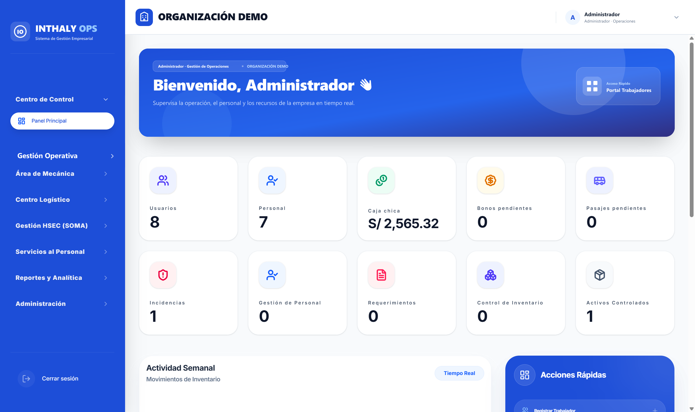 INTHALY OPS - Dashboard de Gestión Operativa Empresarial